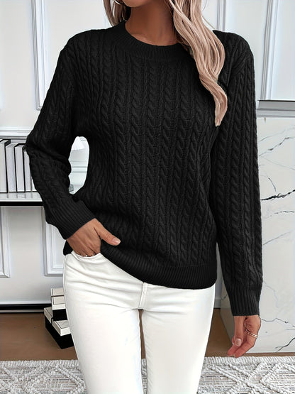 Women’s Knitted Jumper – Cable Pattern with Crew Neck