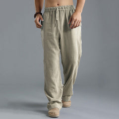 Men’s Relaxed Linen Trousers – Breathable Elastic-Waist Pants for Summer Casual Wear