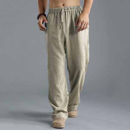Men’s Relaxed Linen Trousers – Breathable Elastic-Waist Pants for Summer Casual Wear