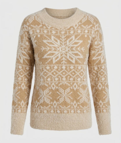 Women’s Nordic Snowflake Knit Sweater – Festive Crew-Neck Pullover for Winter Days