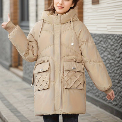 Women’s Hooded Longline Puffer Parka – Warm Utility-Pocket Winter Layer for Everyday Wear