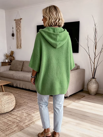 Women’s Oversized Hoodie – Fine-Knit Hooded Jumper with Batwing Sleeves