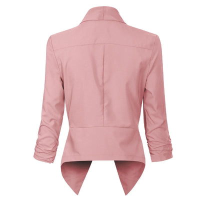Women’s Open-Front Blazer – Ruched-Sleeve Smart Layer for Office and Occasion Wear