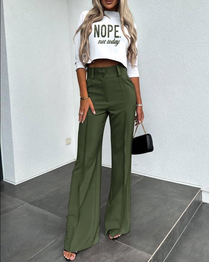 Women’s Cropped Three-Quarter Sleeve Trouser Set – High-Waist Wide-Leg Tailored Co-Ord for Smart Casual Wear
