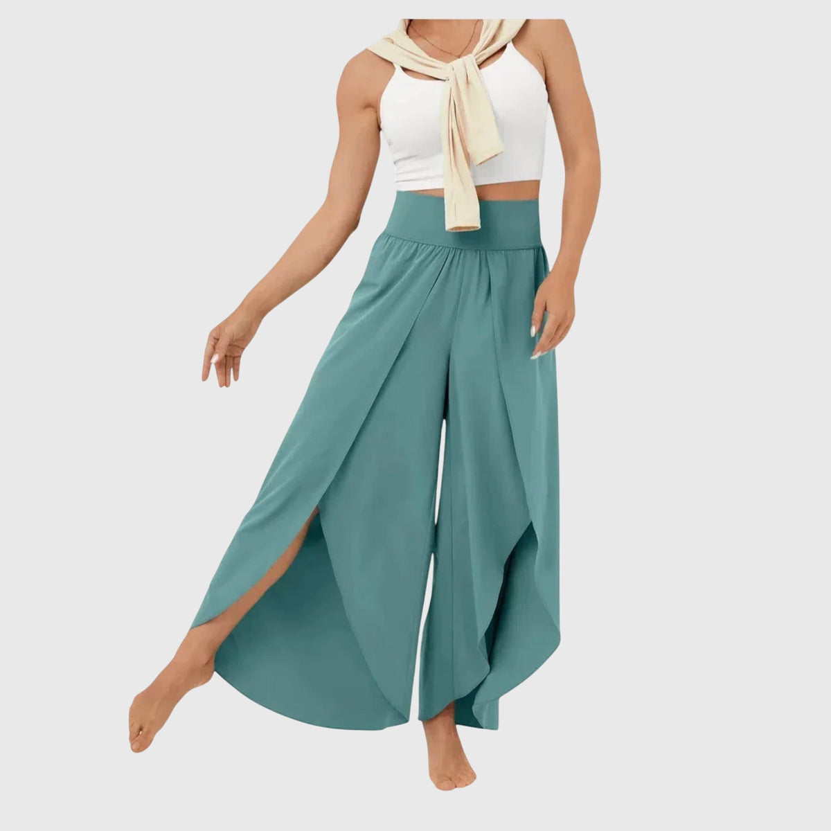 Women’s High-Waisted Wide-Leg Split Trousers – Flowing Boho Summer Style for Holidays and Beachwear