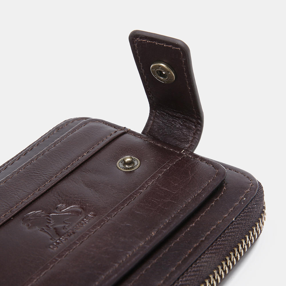 Men’s RFID Leather Wallet – Vintage Zip-Around Bifold with Card Slots and Coin Pocket