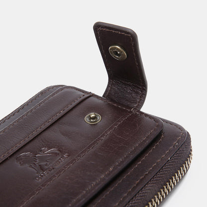 Men’s RFID Leather Wallet – Vintage Zip-Around Bifold with Card Slots and Coin Pocket