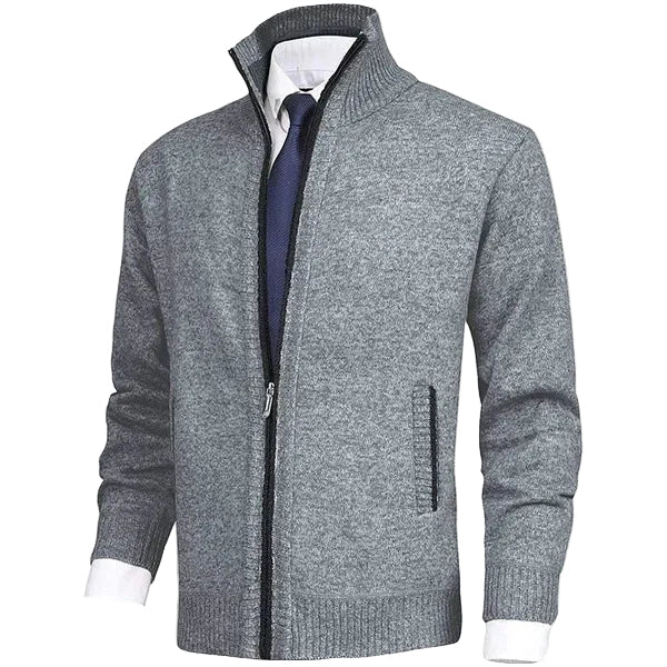 Men’s Textured Zip Cardigan – Stand-Collar Knit Layer for Smart Casual Wear