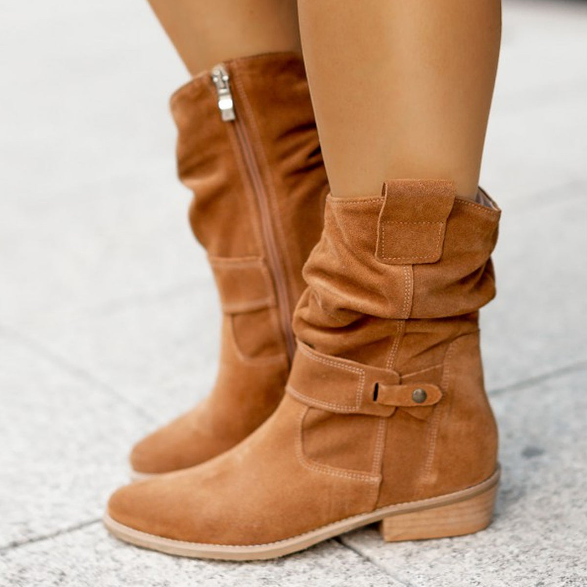 Women's Suede-Look Side Zip Knee-High Boots
