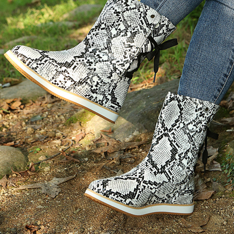 Women's Suede-Look Platform Lace-Up Chunky Chelsea Boots