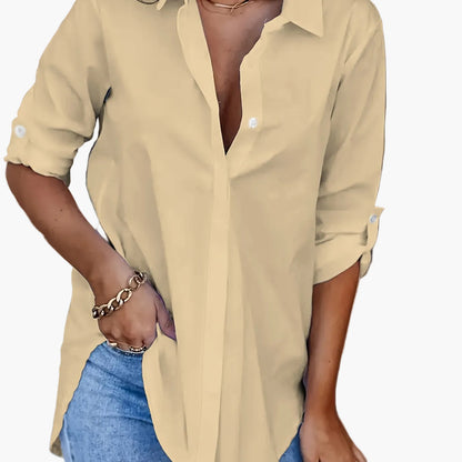 Women’s Relaxed Shirt Blouse – Classic Collar with Button Front
