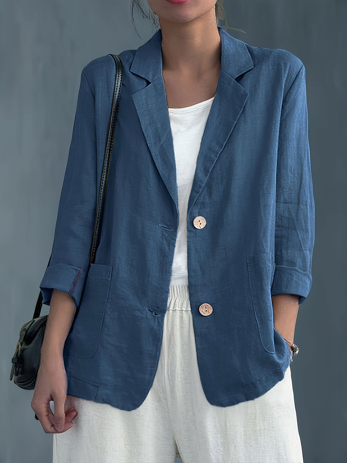 Women’s Relaxed Blazer – Two-Button Front with Roll-Up Sleeves