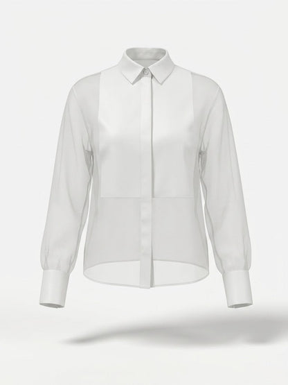 Women’s Sheer Organza Sleeve Blouse – Elegant Collared Style for Office and Special Events