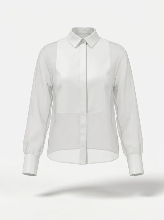 Women’s Sheer Organza Sleeve Blouse – Elegant Collared Style for Office and Special Events