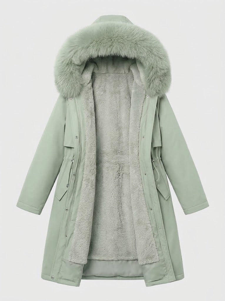 Women’s Longline Hooded Winter Coat – Plush Lined Layer with Faux Fur Trim