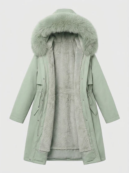 Women’s Longline Hooded Winter Coat – Plush Lined Layer with Faux Fur Trim