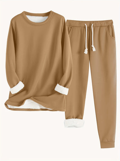 Women’s Fleece-Lined Sweatshirt and Jogger Set – Cosy Two-Piece Winter Lounge Outfit