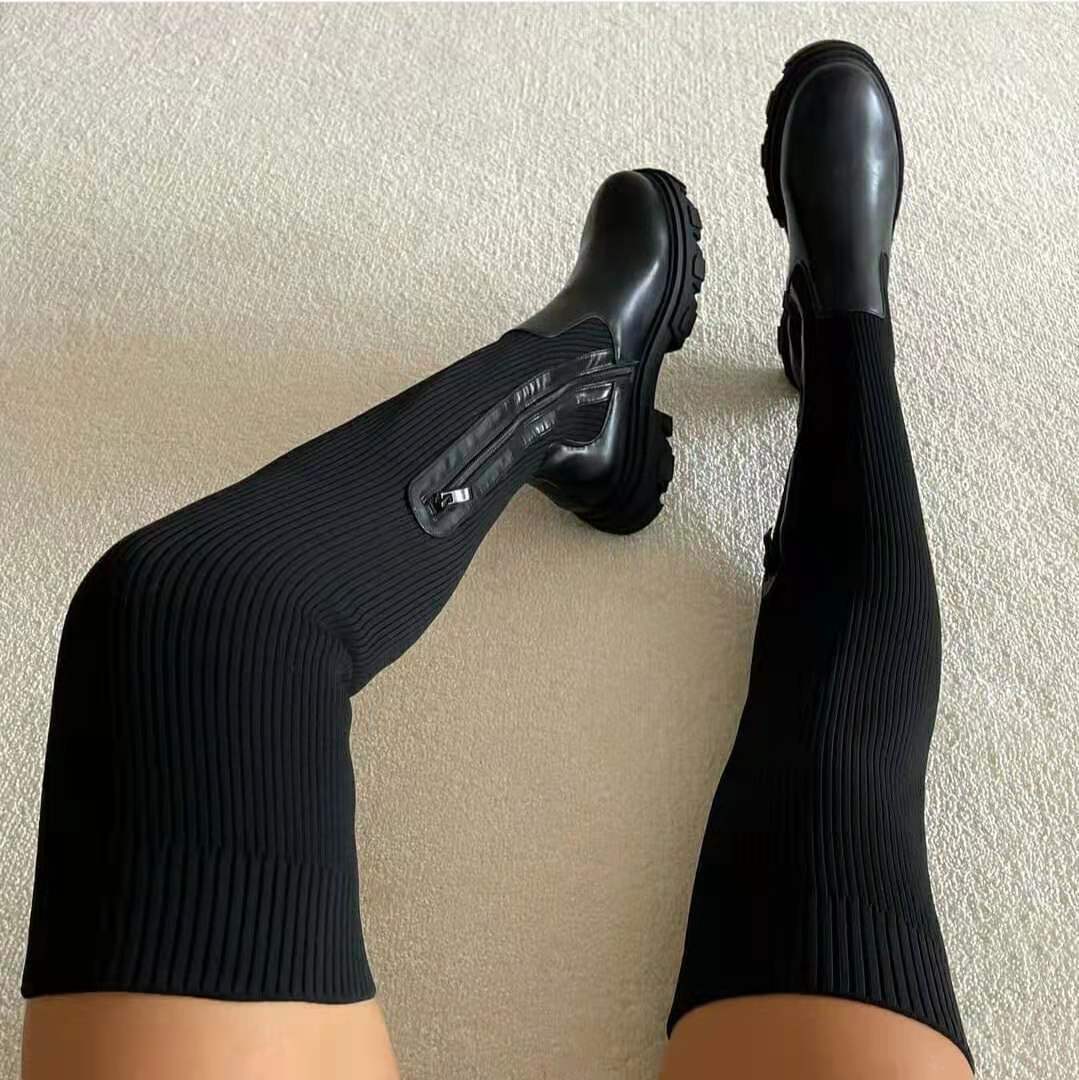 Women's Platform Knitted Knee-High Boots