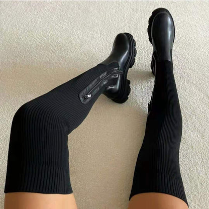 Women's Platform Knitted Knee-High Boots
