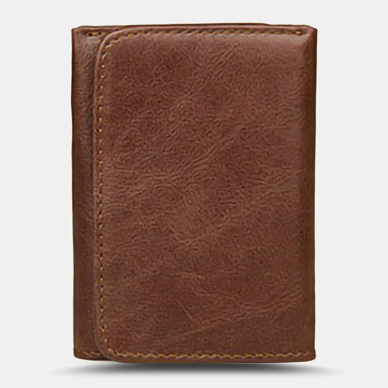 Men’s Genuine Leather RFID Trifold Wallet – Vintage Compact Card Holder with Secure Fold Closure