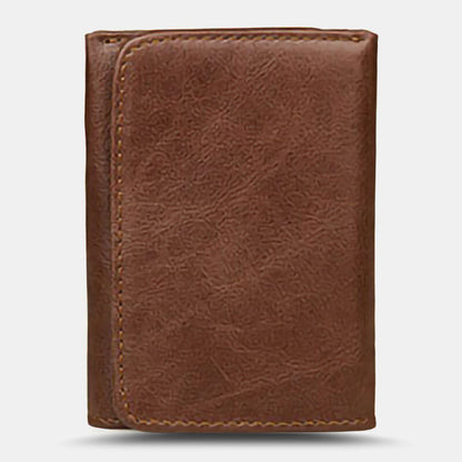 Men’s Genuine Leather RFID Trifold Wallet – Vintage Compact Card Holder with Secure Fold Closure
