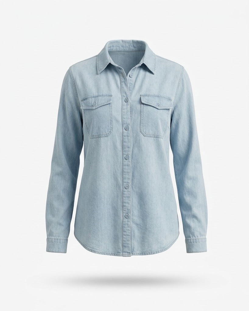 Women’s Denim Utility Shirt – Relaxed Button-Up Layer for Casual Transitional Wear