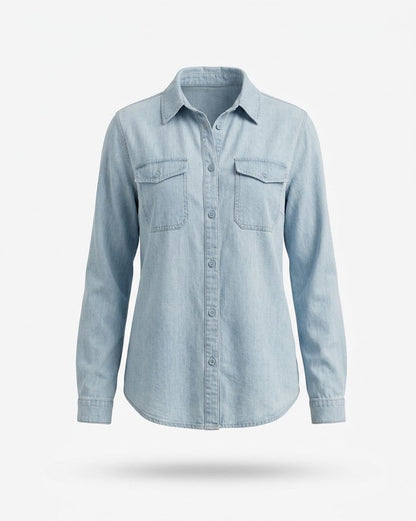 Women’s Denim Utility Shirt – Relaxed Button-Up Layer for Casual Transitional Wear