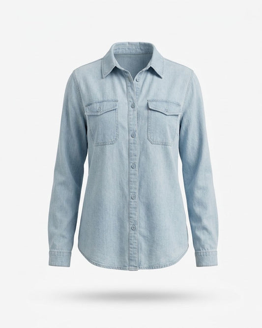 Women’s Denim Utility Shirt – Relaxed Button-Up Layer for Casual Transitional Wear