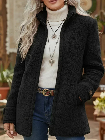 Women’s Teddy Jacket – Fleece Zip-Up Jacket with Stand Collar