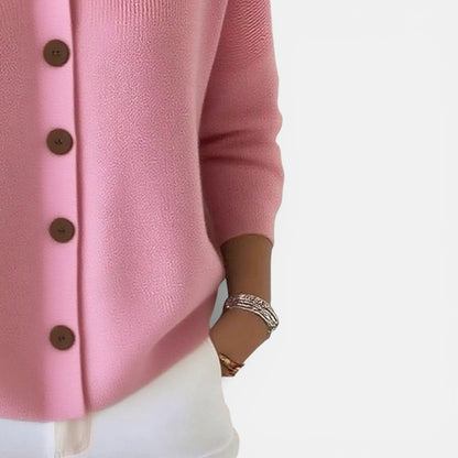 Women’s Knitted Blouse – Polo Collar Top with Full Button Placket