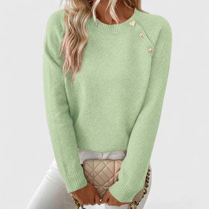 Women’s Knitted Jumper – Fine-Knit Raglan Jumper with Shoulder Buttons