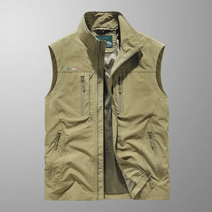 Men’s Cargo Gilet – Stand Collar with Six Zip Pockets and Mesh Back