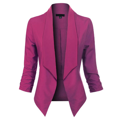 Women’s Open-Front Blazer – Ruched-Sleeve Smart Layer for Office and Occasion Wear