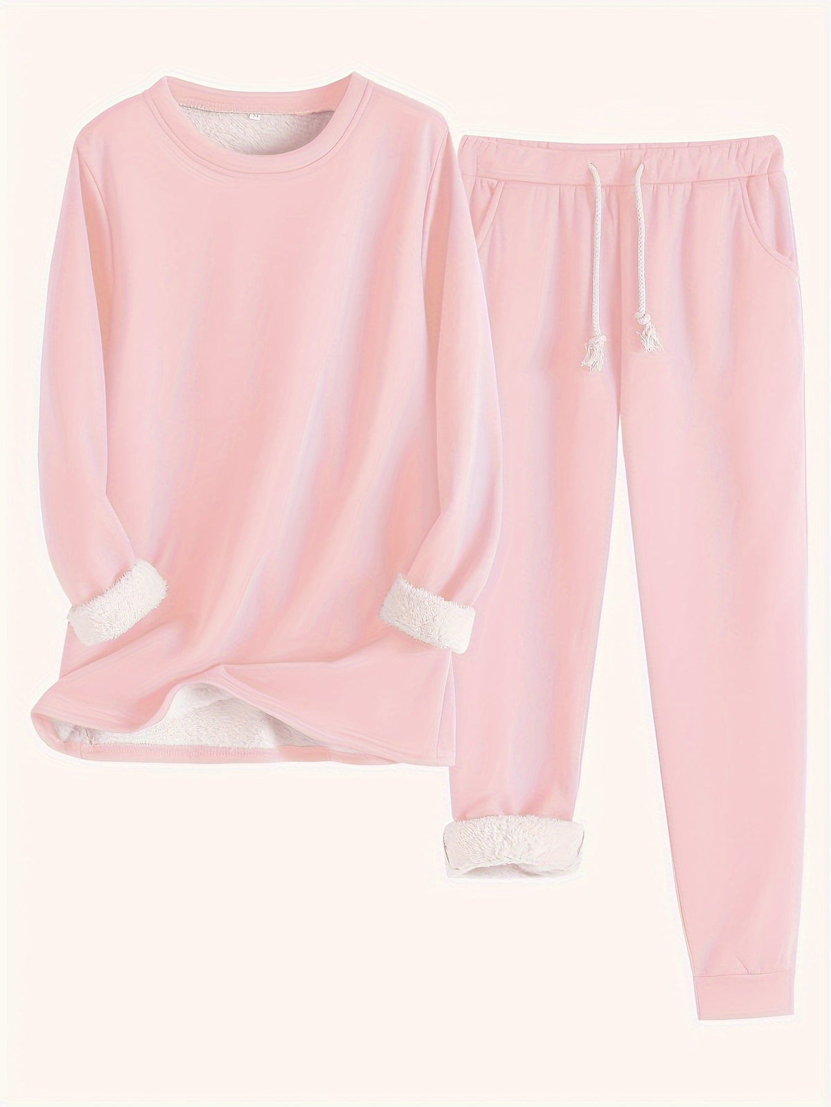 Women’s Fleece-Lined Sweatshirt and Jogger Set – Cosy Two-Piece Winter Lounge Outfit