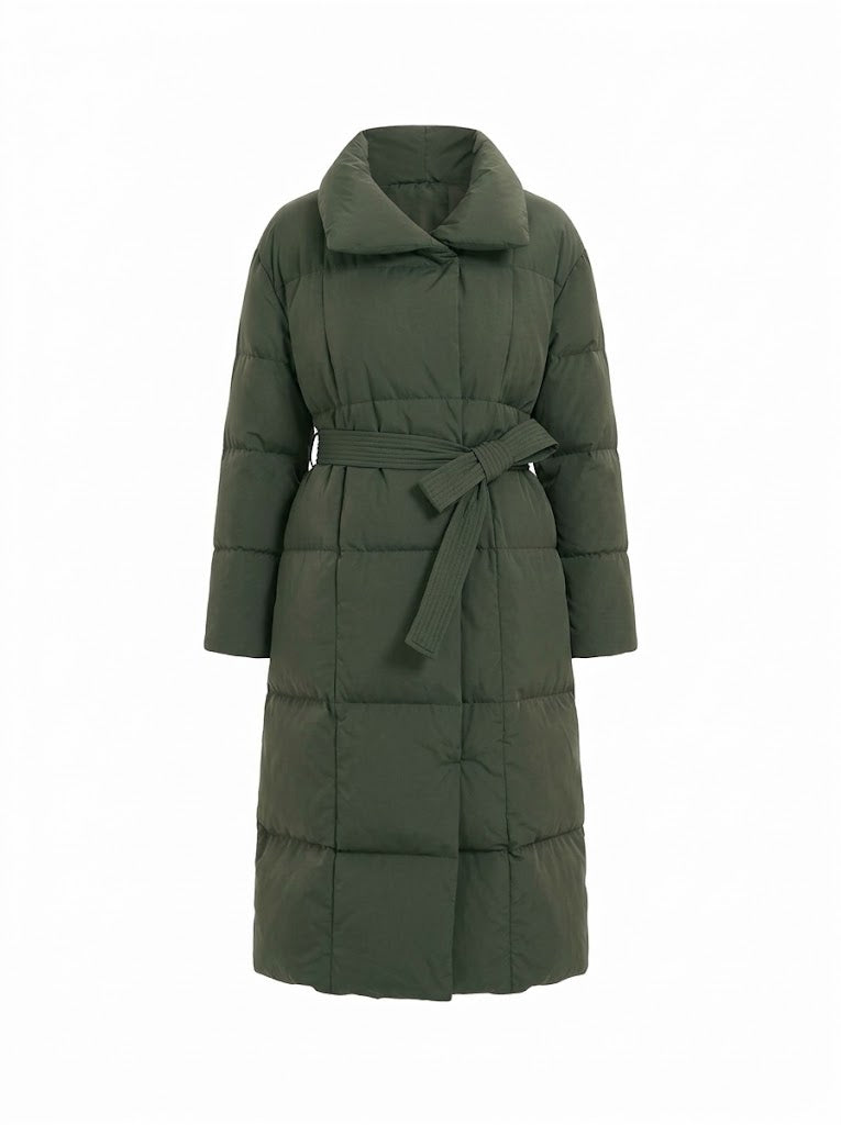 Women’s Maxi-Length Puffer Coat – Insulated High-Collar Winter Outerwear for Refined Cold-Weather Dressing