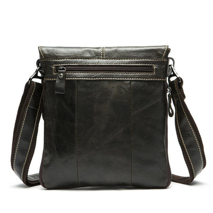Men’s Genuine Leather Messenger Bag – Flap-Front Business Shoulder Bag with Adjustable Crossbody Strap