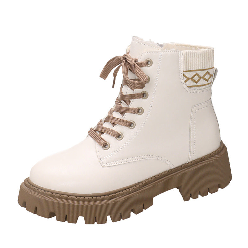 Women's Faux Fur Lined Lace-Up Chunky Chelsea Boots