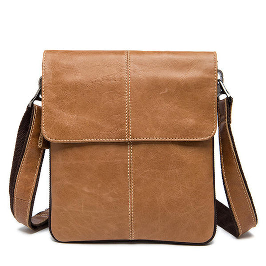 Men’s Genuine Leather Messenger Bag – Flap-Front Business Shoulder Bag with Adjustable Crossbody Strap