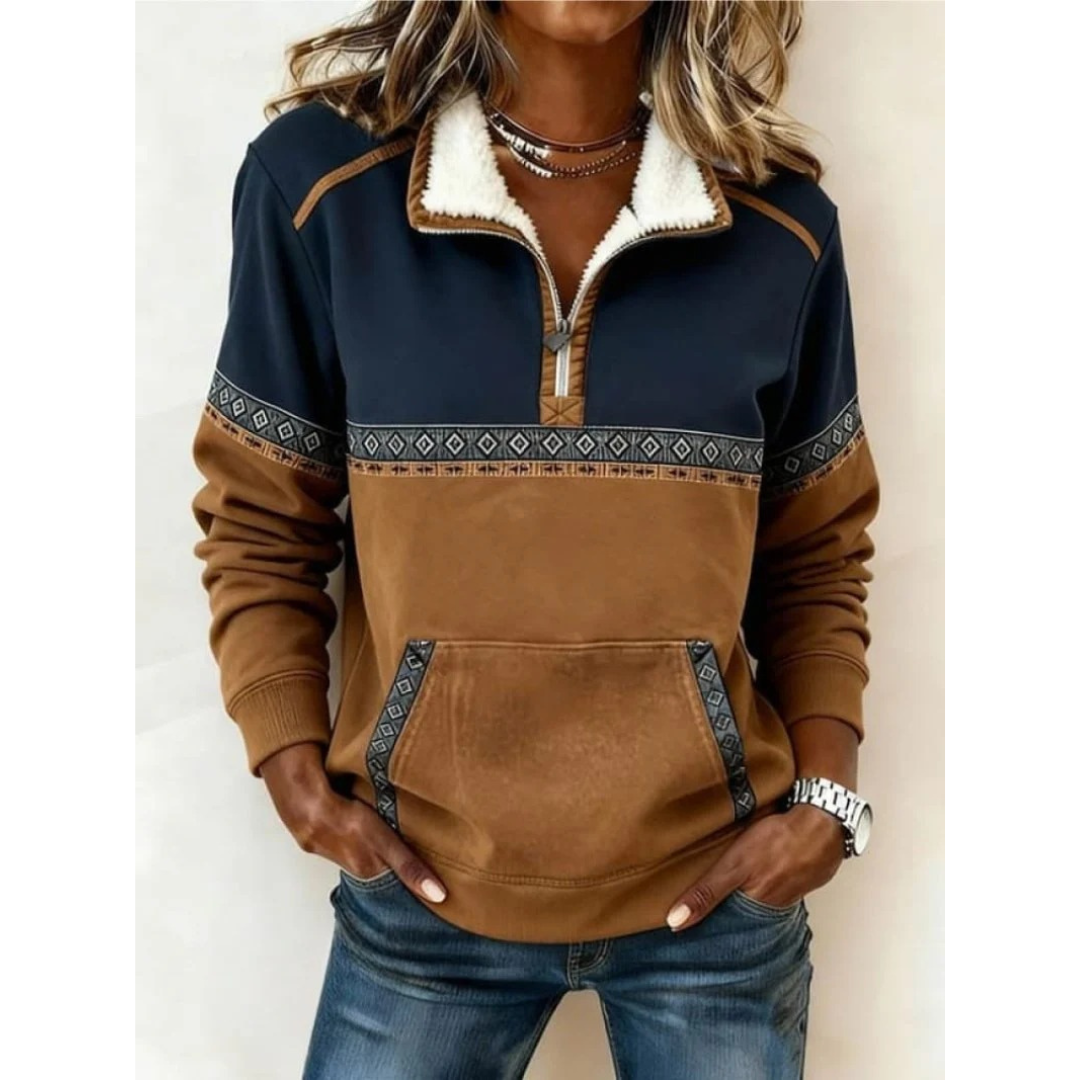 Women’s Sherpa Collar Sweatshirt – Printed Quarter-Zip Layer for Autumn and Winter Wear
