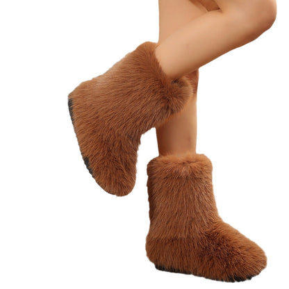 Women's Suede-Look Faux Fur Lined Knee-High Boots - Black