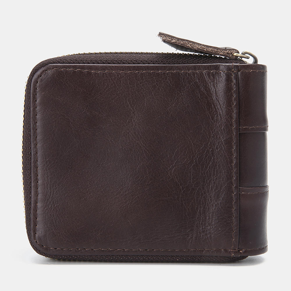Men’s RFID Leather Wallet – Vintage Zip-Around Bifold with Card Slots and Coin Pocket