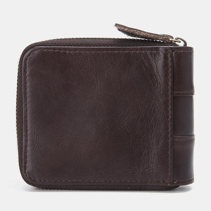 Men’s RFID Leather Wallet – Vintage Zip-Around Bifold with Card Slots and Coin Pocket