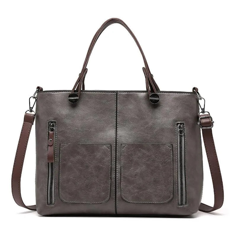 Women’s Genuine Leather Tote Bag – Multi-Pocket Handbag for Work and Everyday Carry