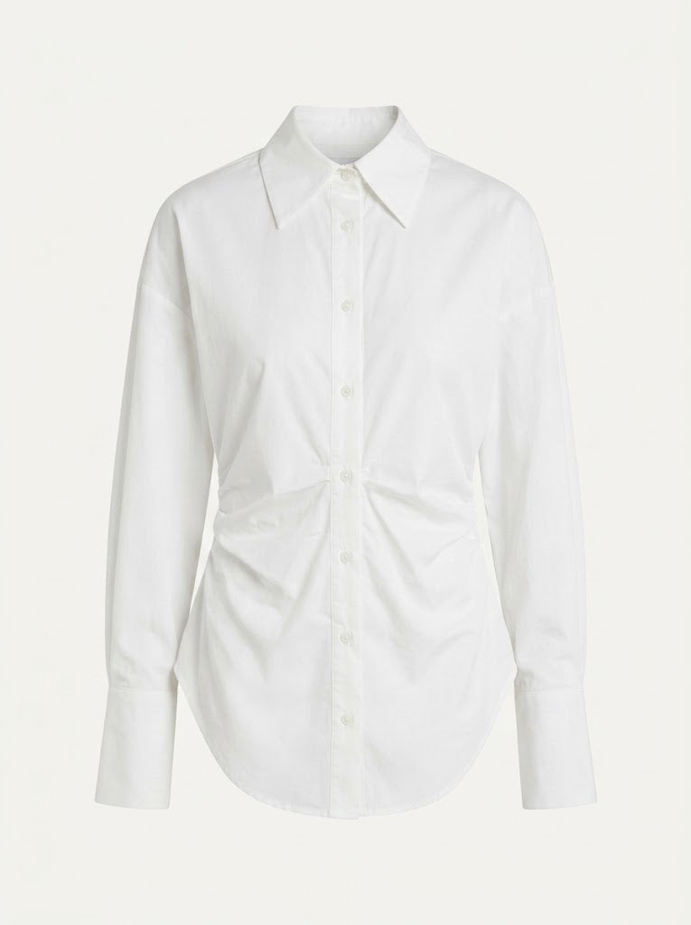 Women’s Ruched-Waist Button Blouse – Tailored Long-Sleeve Style for Office and Events