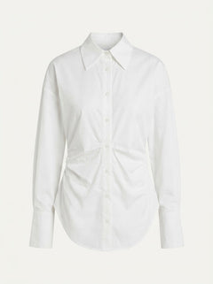 Women’s Ruched-Waist Button Blouse – Tailored Long-Sleeve Style for Office and Events