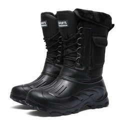 Men’s Waterproof Plush-Lined Snow Boots – Lace-Up Mid-Calf Outdoor Winter Boots with Anti-Slip Rubber Sole