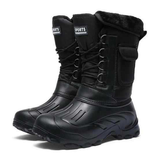 Men’s Waterproof Plush-Lined Snow Boots – Lace-Up Mid-Calf Outdoor Winter Boots with Anti-Slip Rubber Sole