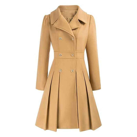 Women’s Double-Breasted Fit-and-Flare Coat – Tailored Winter Layer for Office and City Wear