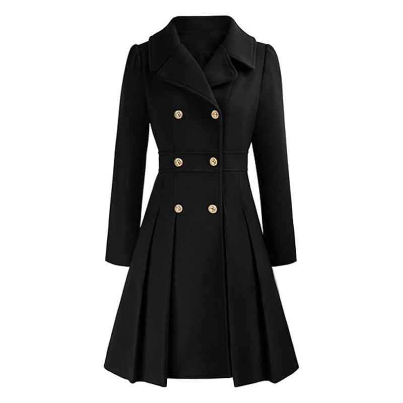Women’s Double-Breasted Fit-and-Flare Coat – Tailored Winter Layer for Office and City Wear