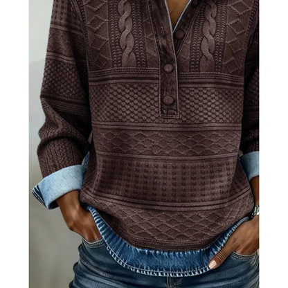 Women’s Textured Button-Neck Sweater – Relaxed Long-Sleeve Style for Everyday Wear
